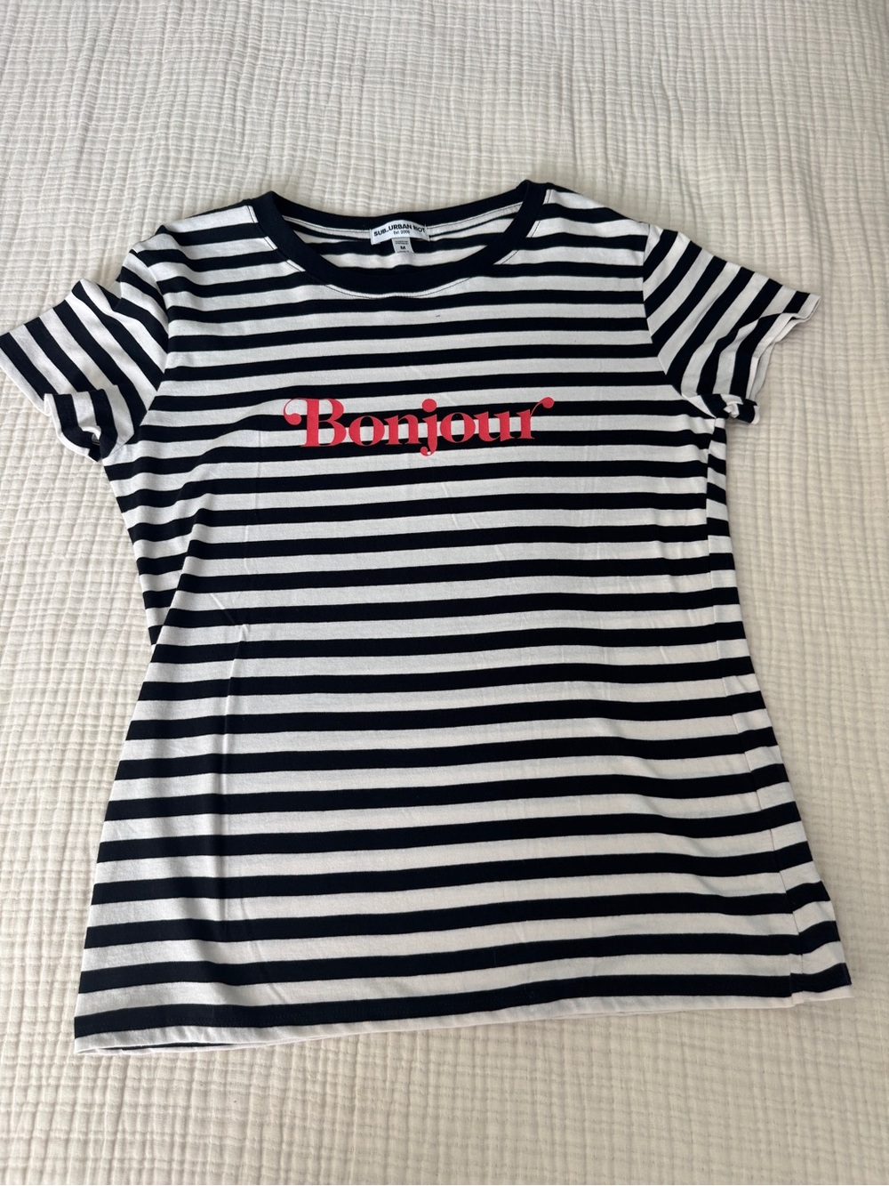 Sub_Urban Riot Black & White Striped 'Bonjour' Tee